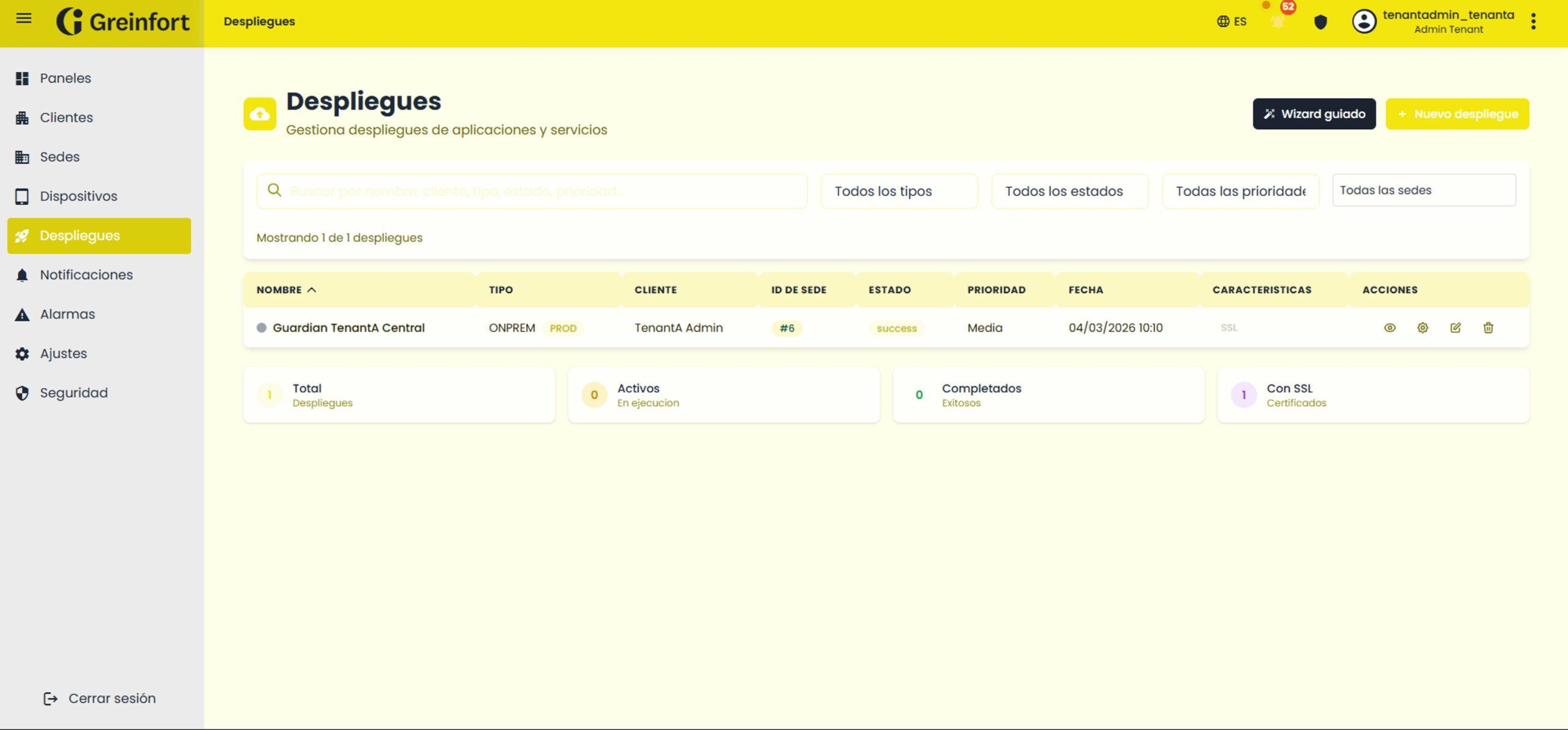 Gestión de despliegues en Greinfort Manager